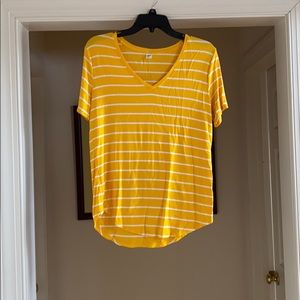 Yellow and White Striped V-Cut Tshirt